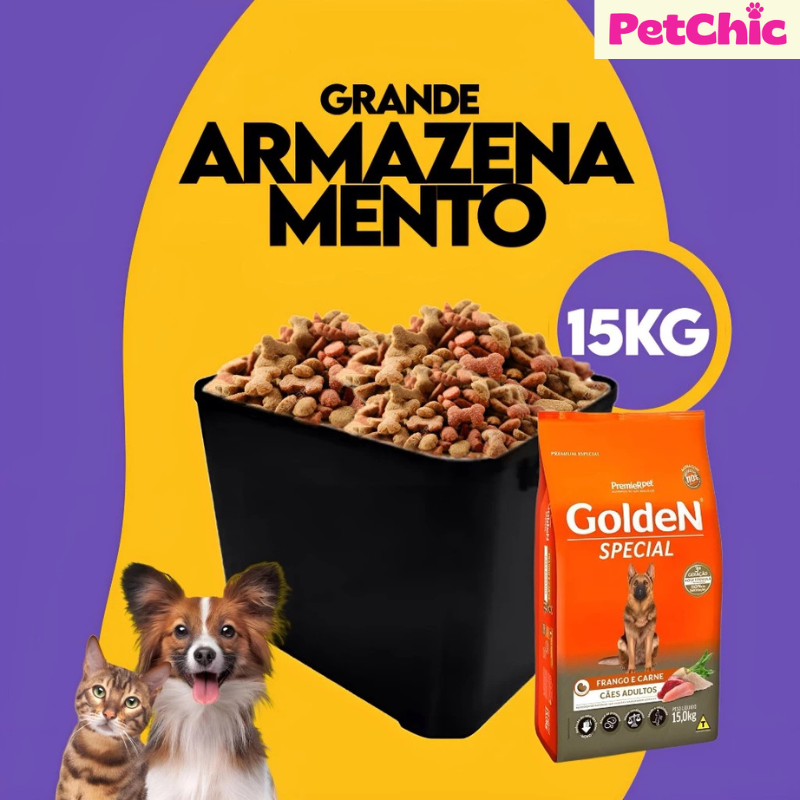 Container Porta Ração Pet 15KG + Pá Dosadora – Mantenha a Ração Fresca e Protegida!